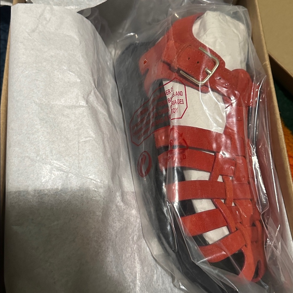 NWT! NEW IN BOX! By Anthropologie Footbed Fisherman Flats Red 8-8.5 EU 39 - Picture 9 of 9
